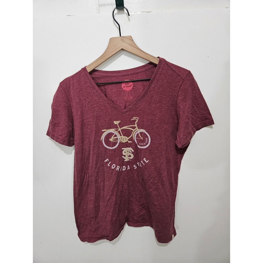 Life is Good Florida State Seminoles V-Neck Cool Tee Burgundy Red Large